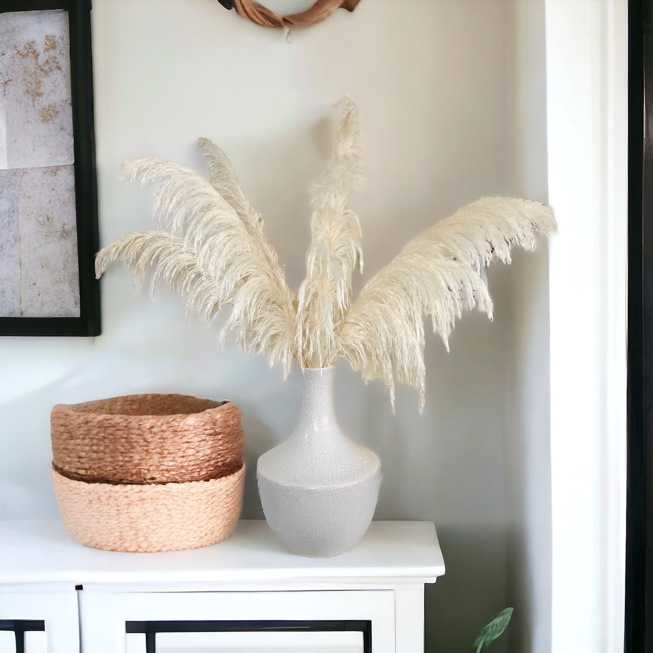 White Pampas Grass 5 Stem Natural Dried Pampas Décor