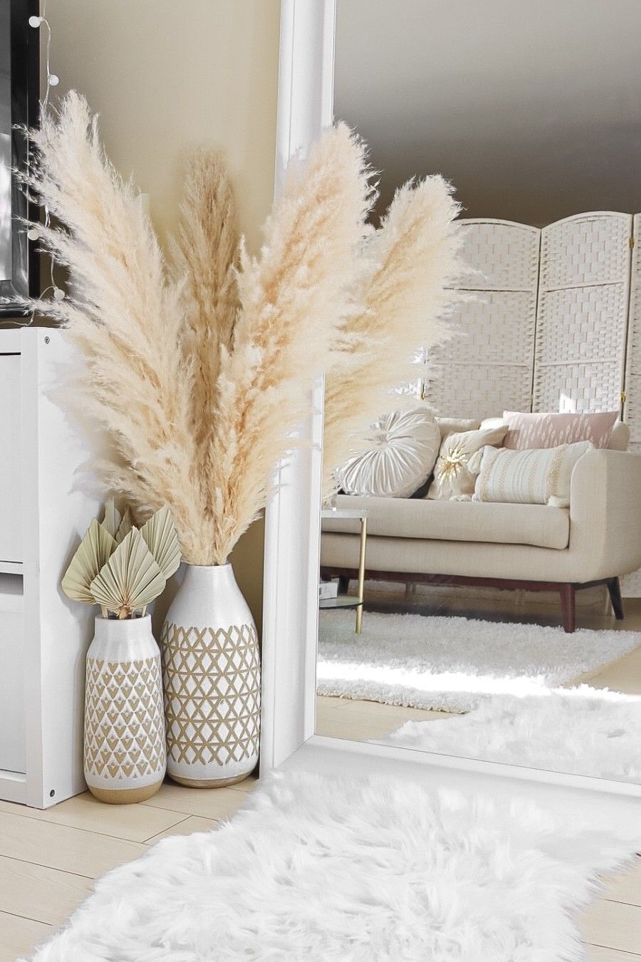 3 Stem Champagne Pampas Grass Natural Dried Pampas Decor