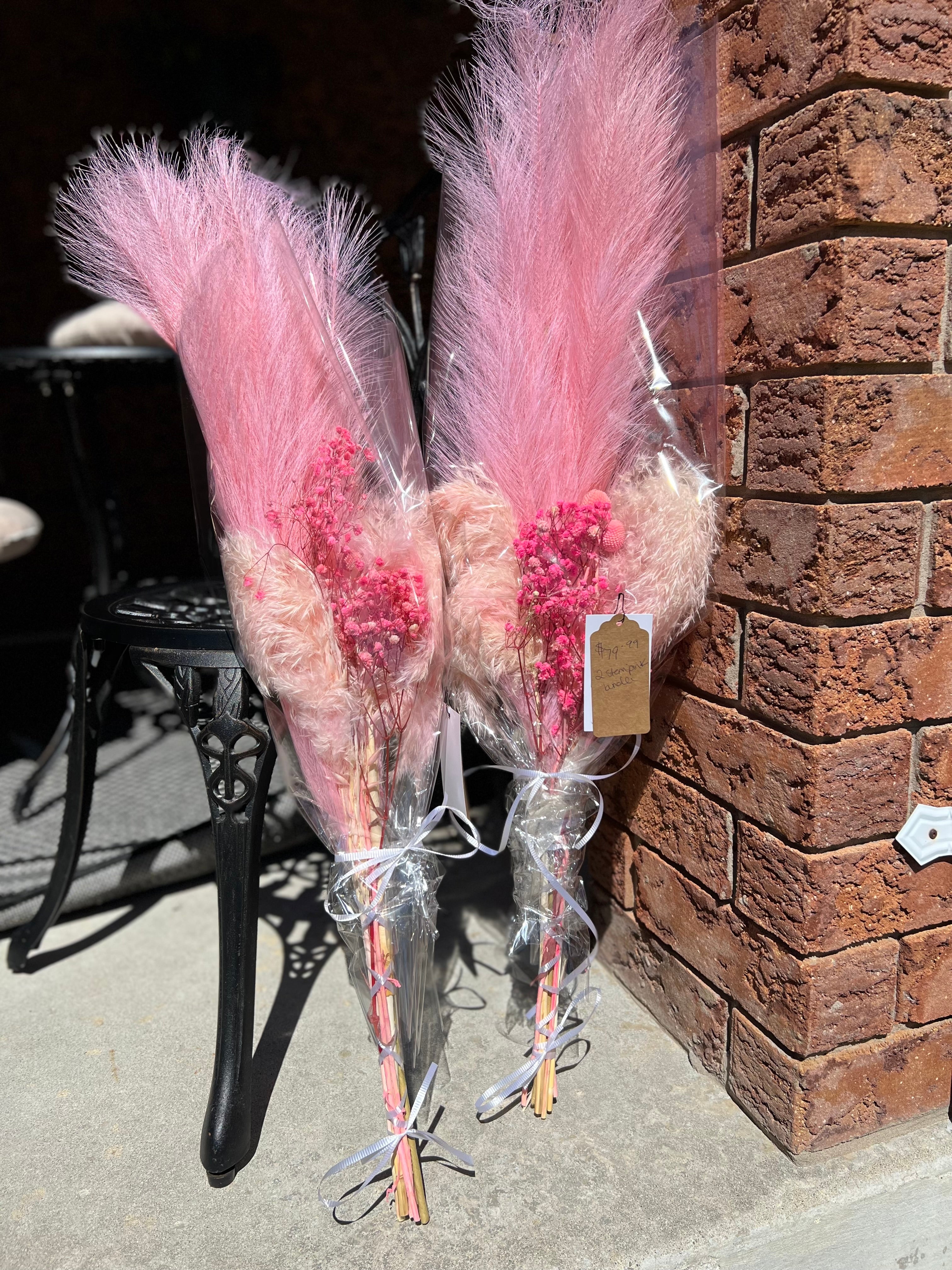 2 Stem Pink Faux Bouquet Artificial Pampas Grass Bouquet