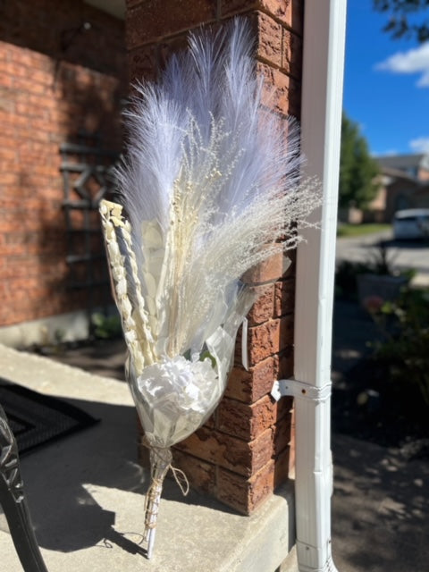 4 Stem White Faux Pampas Grass Bouquet Artificial Décor