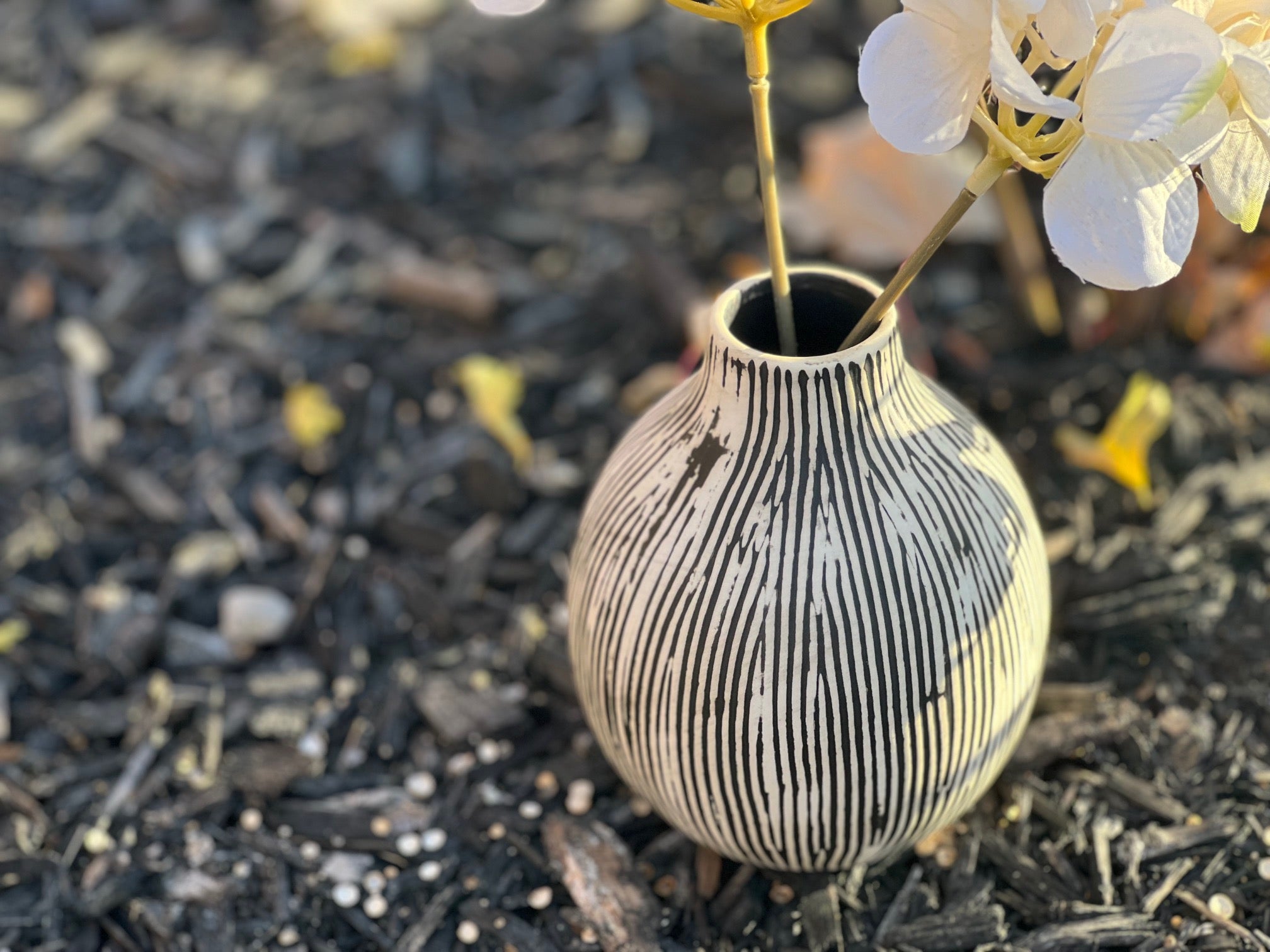 CEMENT STRIPED CERAMIC VASE