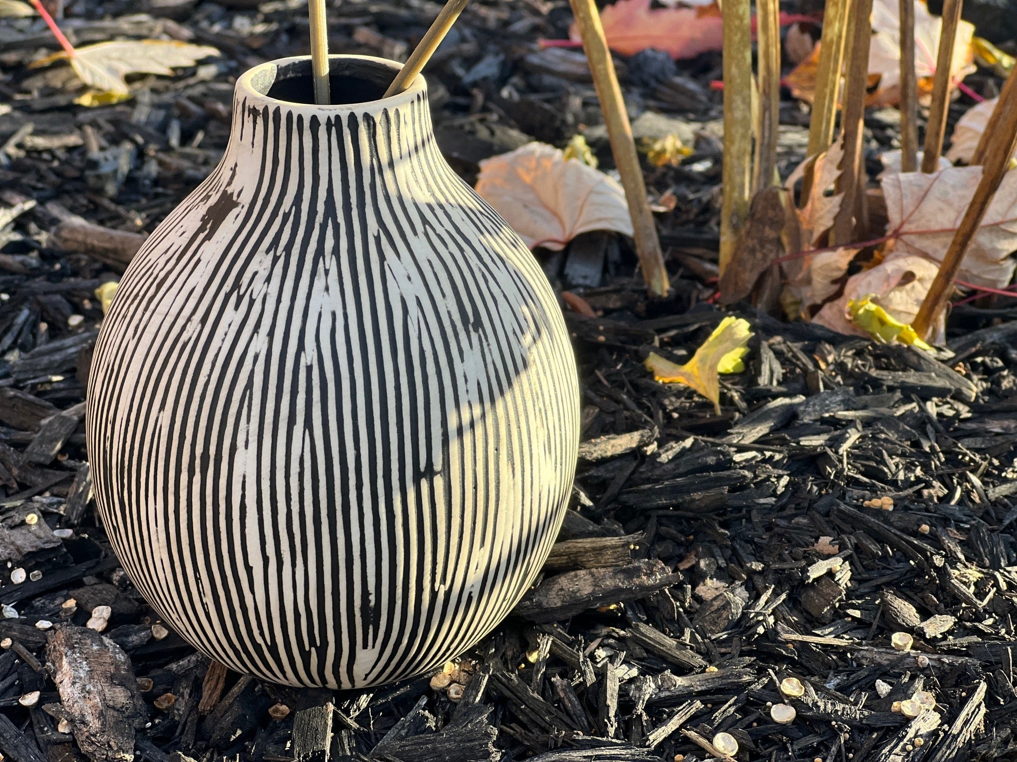 CEMENT STRIPED CERAMIC VASE